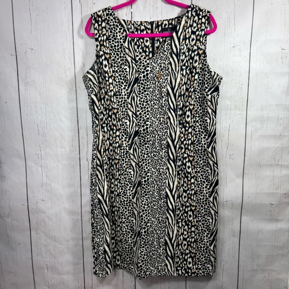 John Roberts Mixed Animal Print Sheath Dress Career Chic Sleeveless Mob Wife 16